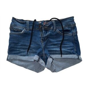 Wax Jean Butt I Love You Womens Blue Jean Stretch Drawstring Shorts Size Small
